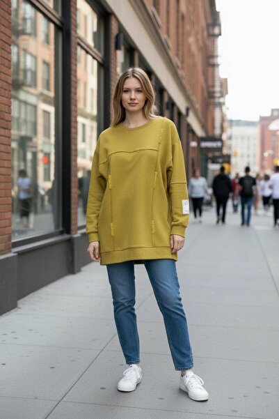 Moodbasic Kol Etiket Detaylı Sweatshirt - Asit Sarısı