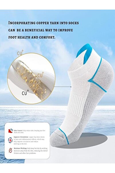 KODAL copper white ankle socks for men women odorless bow support moisture co...