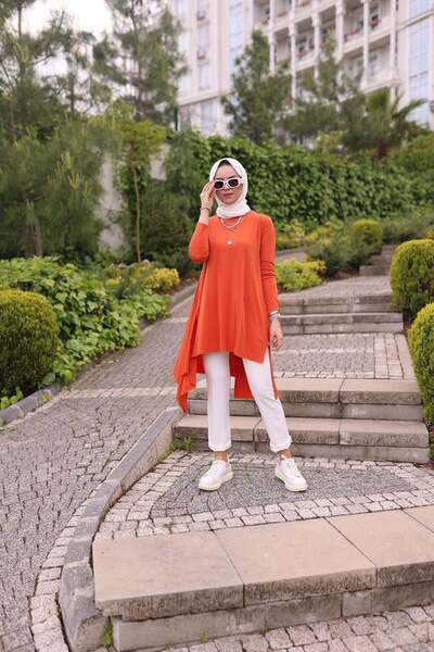 EBRU ALTAŞ Asymmetric Back Cross Scissors Que Laser Hijab Tunik