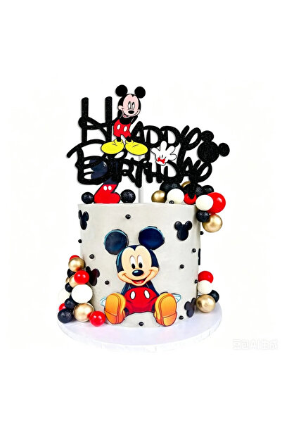 Baloane Vesele Topper Tort Mickey Mouse Happy Birthday Negru TOP212