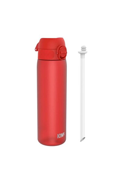 Ion8 Sticlă de apă subțire Recyclon cu pai, 500ml, Roșu