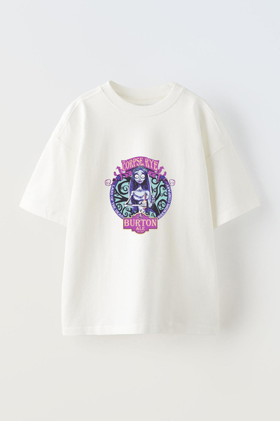 Anetos Tricou oversize alb din bumbac cu imprimeu frontal Corpse Bride Design