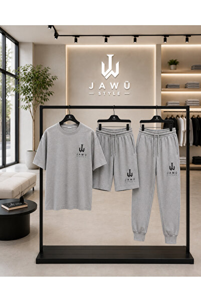 JAWÜ STYLE Printed T-Shirt Shorts Tracksuit 3-Piece Oversize Adult Set