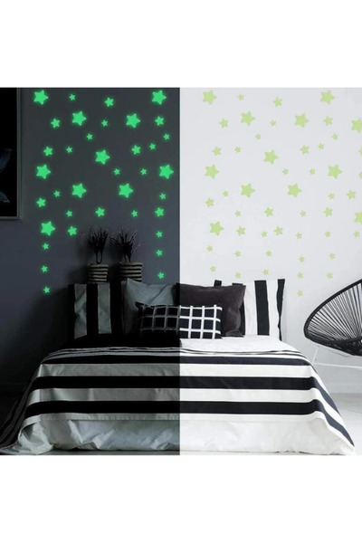 mucit home 50 Yıldız 1 Ay Fosforlu Duvar Süsü Renkli Yıldızlı Gece Parlayan