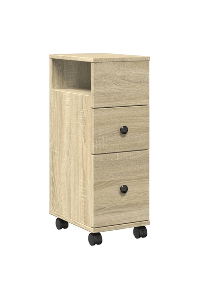 vidaxl Narrow bathroom cabinet with wheels, sonoma oak, engineered wood