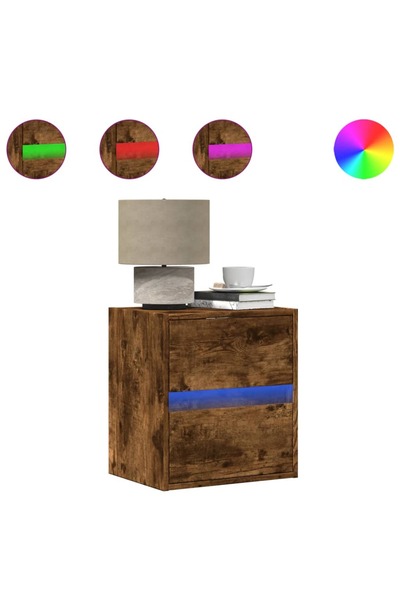 vidaxl Noptiere montate pe perete cu lumini LED, 2 buc.,stejar fumuriu