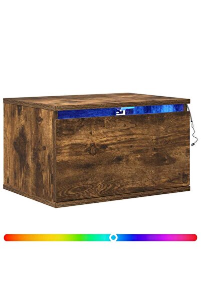 vidaxl Noptiere montate pe perete cu lumini LED, 2 buc.,stejar fumuriu