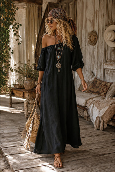 NA ADDESIGN Rochie maxi boemă supradimensionată cu guler Madonna, opțiune de ...