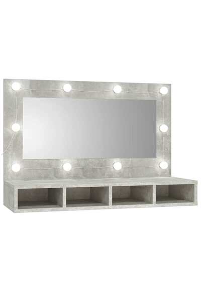 vidaxl Dulap cu oglindă și LED, gri beton, 90x31,5x62 cm