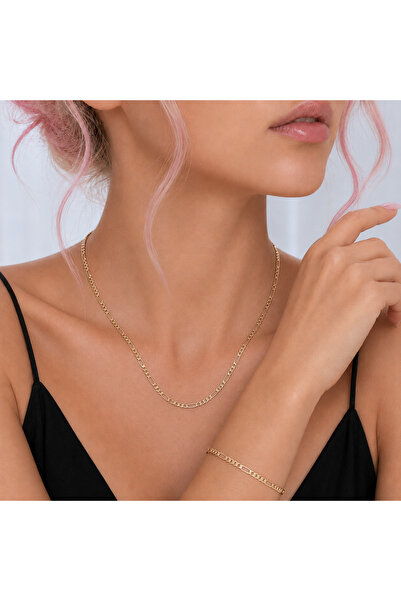 OEM 18K gold-plated Figaro link necklace and bracelet Top Bottom Set