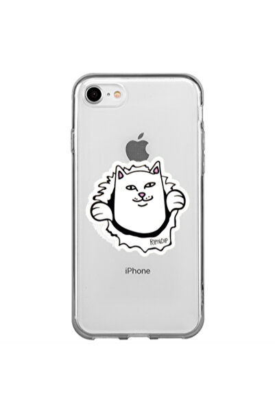 OEM Apple iPhone SE 2020 White cat Transparent Silicone TPU Θήκη