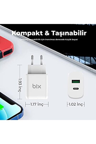 Yıldızan TTKTEKNOLOJİ Bix ZH-2U41T 25W PD 3.0 Type-C & USB-A Çift Bağlantı No...