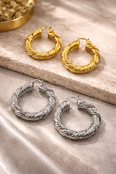 Bozhi Steel Earrings 488 Silver Business Woman Style Gold