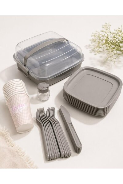 BuradaBuldun Titiz Lovely 32 Parça 6 Kişilik Piknik Seti BPA Free Kapaklı Taş...