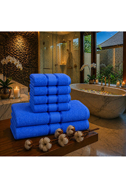 Lenjeria Pufoasa Top Bottom Set of 6 ROYAL Premium Towels – 100% Combed Cotto...