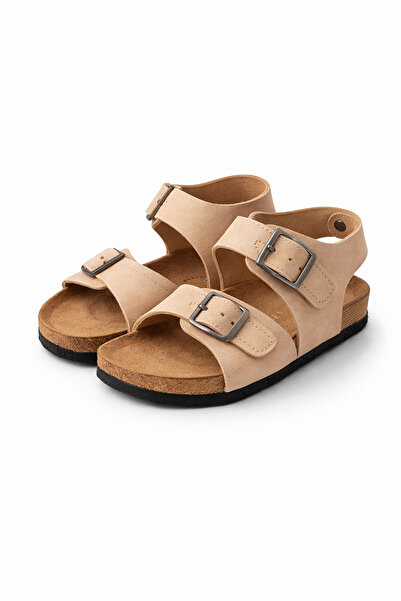 Liarca MiniStep Premium Çift Tokalı Çocuk Sandalet Kaymaz Taban – Krem Süet