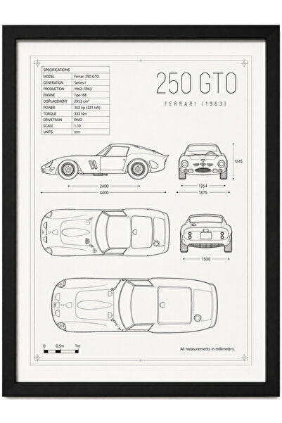 FERRARI 250 GTO Blueprint Line Art | Limited Edition A3 |
