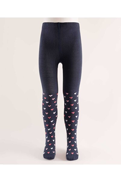 Cute Walk by Babyhug Knit Antibacterial Tights with Heart Design - Navy