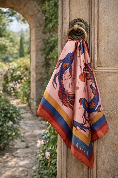 Kaiya Atelier Koi Balığı Desenli Kare Fular - Bandana