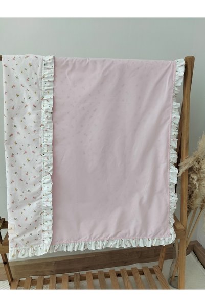 MAMARADUGA Çift Taraflı Fırfırlı Bebek Battaniyesi Pembe Çiçek Bahçesi 100×110 Cm