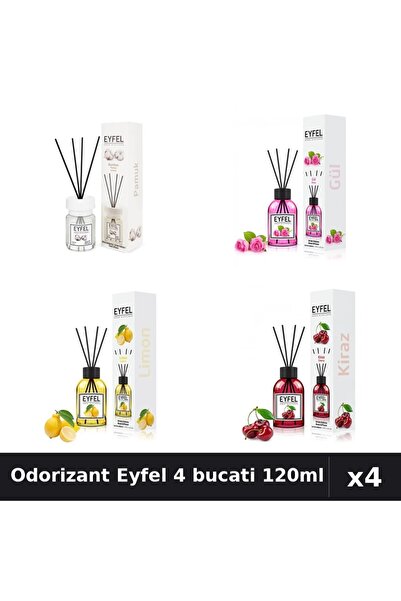 Eyfel Set 4 Odorizant Camera cu Betisoare - Bumbac, Trandafir, Lamaie, Cirese...