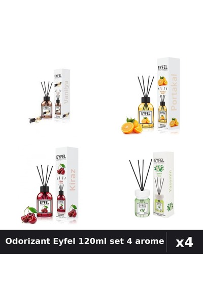 Eyfel Set 4 Odorizante Camera cu Betisoare 120ml - Vanilie, Portocala, Cirese...