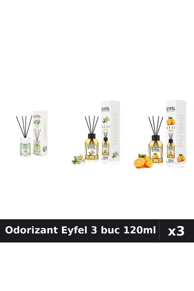 Eyfel Set 3 Odorizant Camera cu Betisoare - Iasomie, Mana Maicii Domnului, Po...