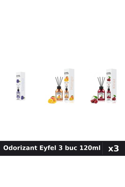 Eyfel Set 3 Odorizant Camera cu Betisoare - Zambile, Mango, Cirese 120ml