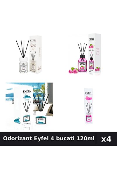 Eyfel Set 4 Odorizante Camera cu Betisoare - Bumbac, Trandafir, Ocean, Bubble...