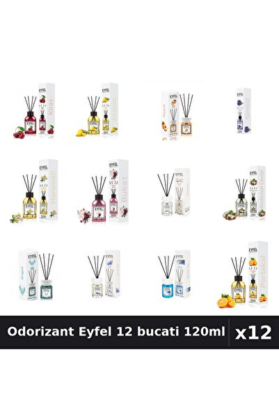 Eyfel Set 12 Odorizante Camera cu Betisoare - 12 Arome Asortate, 120ml