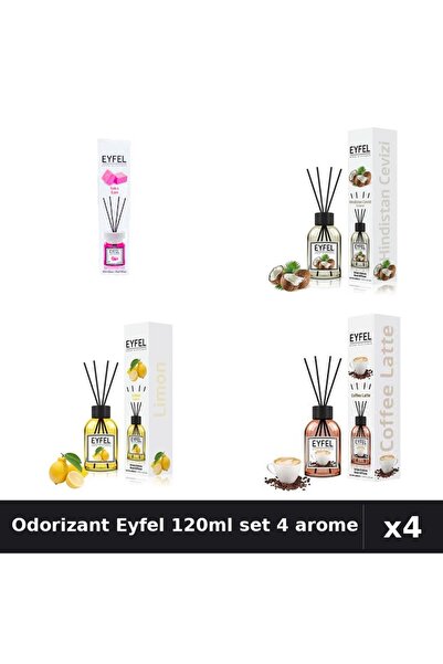 Eyfel Set 4 Odorizante Camera cu Betisoare 120ml - Bubble Gum, Cafea, Lamaie,...