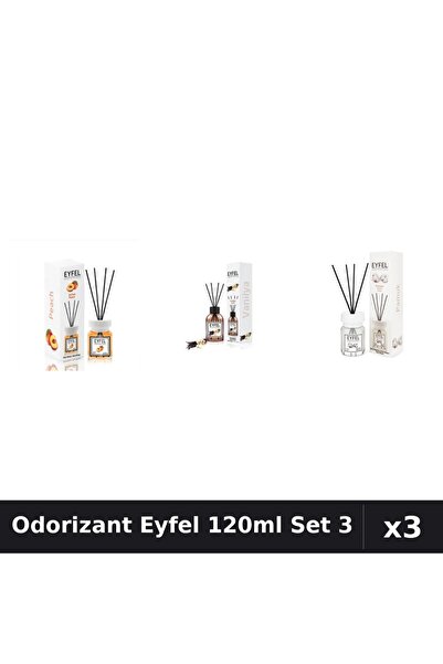 Eyfel Set 3 Odorizante Camera cu Betisoare - Piersica, Vanilie, Bumbac 120ml