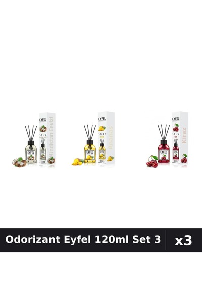 Eyfel Set 3 Odorizante Camera cu Betisoare 120ml - Nuca Cocos, Ananas, Cirese