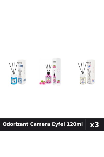 Eyfel Set 3 Odorizante Camera cu Betisoare 120ml - Cool Water, Trandafir, Orh...