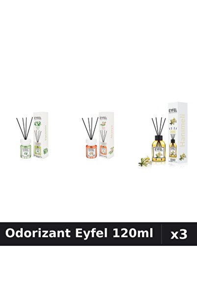 Eyfel Top Bottom Set of 3 Room Air Fresheners with Sticks 120ml - Jasmine, Ac...
