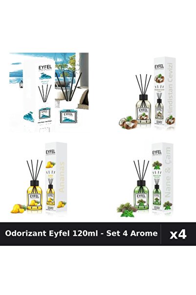 Eyfel Set 4 Odorizante Camera cu Betisoare 120ml - Ocean, Ananas, Nuca Cocos,...
