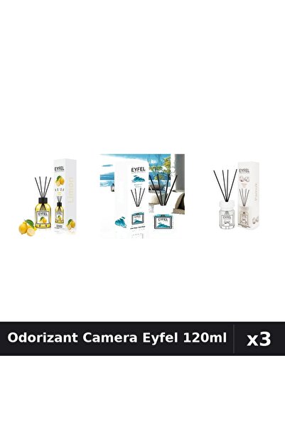 Eyfel Set 3 Odorizant Camera cu Betisoare - Lamaie, Ocean, Bumbac 120ml