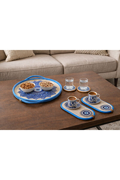 Be Cat Handmade Evil Eye Bead Themed Presentation Set – Tray, 2 Coasters and ...