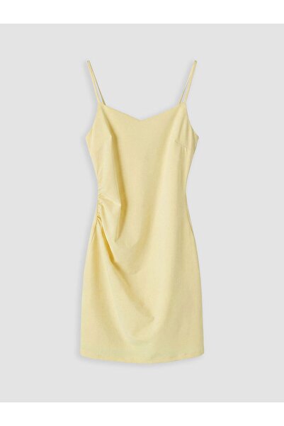 LC Waikiki Lcw Vision V-Neck Drawstring Strap Gathered Crepe Dress