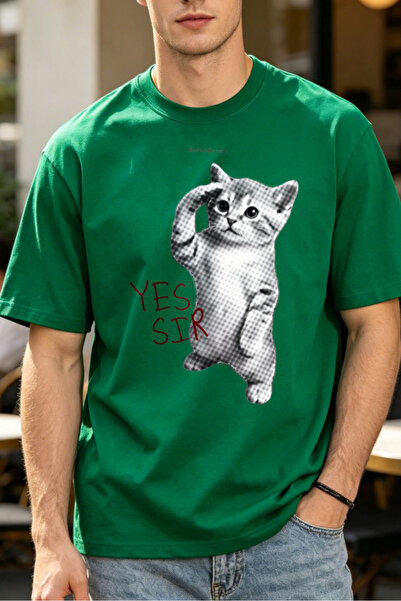 Fleck Casual Style T Shirts For Men Cat Saluting Yes Sir Mens Printed T Shirts