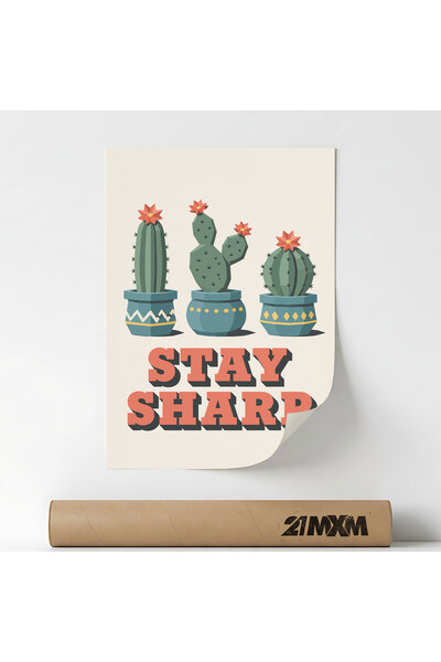 21mxm Poster Decorativ Tematică Botanical & Humor - 'Stay Sharp', Material Te...