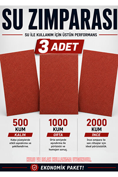 CNR Far Parlatma Su Zımparası Seti 3'lü 500 1000 2000 Kum Oto Boya Seramik Me...