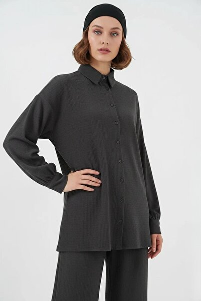 buğrahayalin Women's Knitted Anthracite Hijab Set