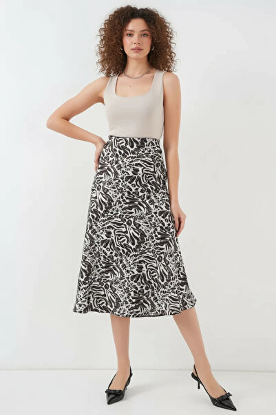 buğrahayalin Women's Animal Patterned Satin Z.Beige Skirt