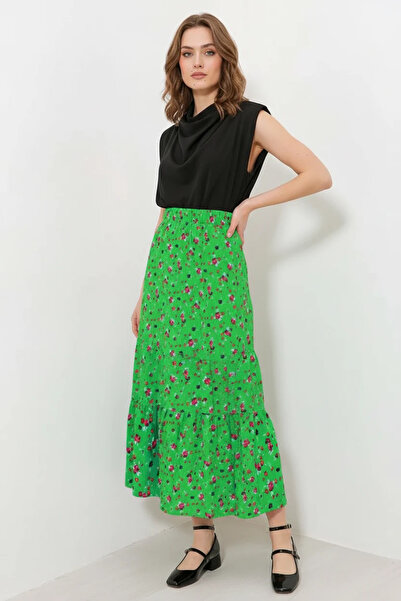 Generic Brand Women's Floral Patterned Green Skirt
