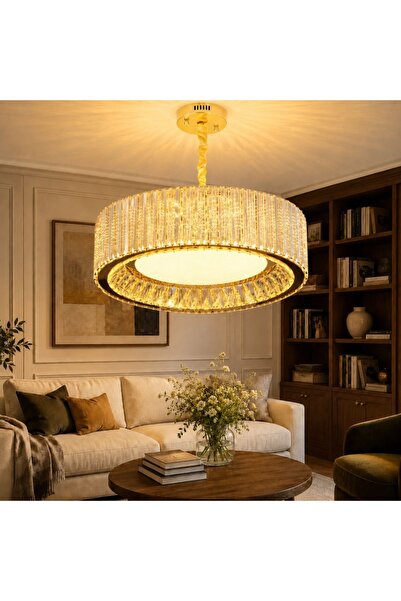 Glimmer Gold crystal LED chandelier 152W (76W+76W), remote control, round 600...