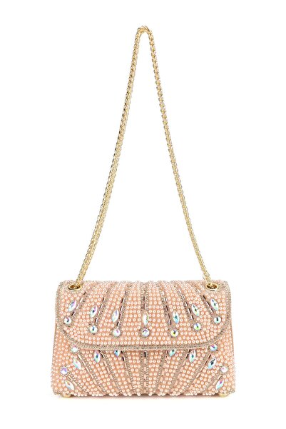 OEM Pink evening clutch bag with pearls and crystals