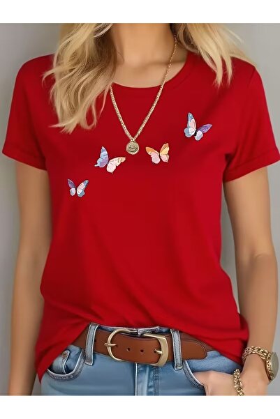 PAVRO Unisex Άνετο T-shirt με μικτό σχέδιο και στάμπα