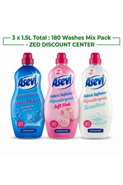 ASEVI Pachet Mix Balsam de rufe 3x1.5L (180 spălări) - Proaspăt, Roz și Sensibil