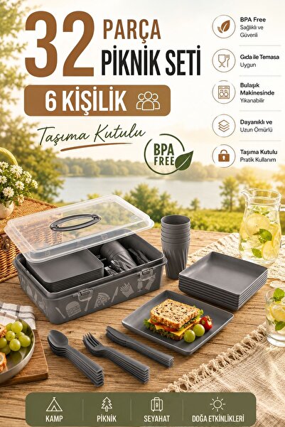 Kitchen Beauty Piknik Seti 32 Parça 6 Kişilik Taşınabilir Piknik Seti - Sakla...